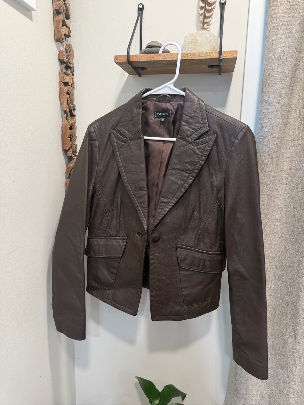 bebe Dark Brown Leather Blazer Jacket